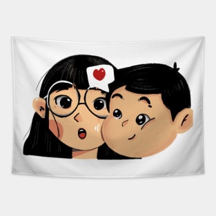 cute illustration of valentine romantic couple Tapestry