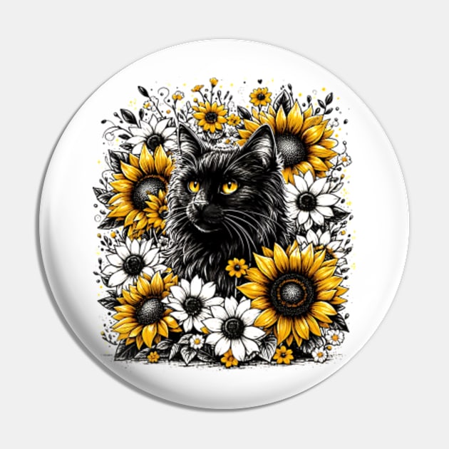 black cat encircled by white and yellow flowers Pin by StyleTops