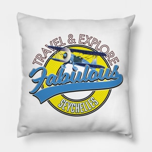 Travel explore fabulous Seychelles logo Pillow