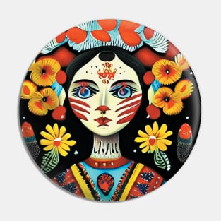 Girl with flowers Pin