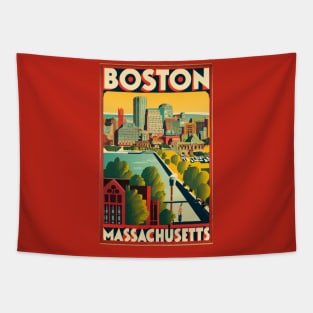 A Vintage Travel Art of Boston - Massachusetts - US Tapestry