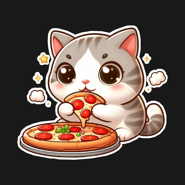 cute fat cat eat pizza cartoon illustration  transparent background by art poo