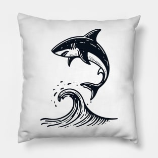 Stick Figure of a Shark in Black Ink Pillow