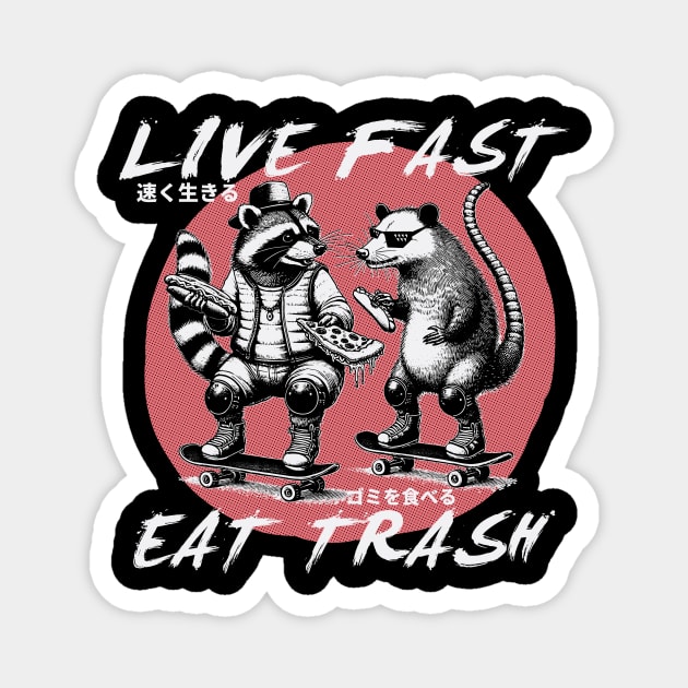 Live Fast Eat Trash Skater Raccoon And Possum Magnet by Carlos's Store 4