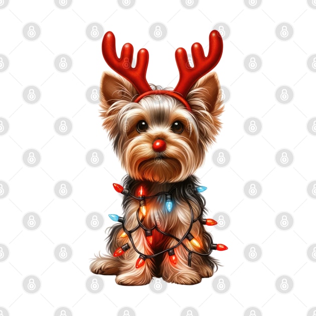 Christmas Red Nose Yorkshire Terrier Dog by Chromatic Fusion Studio