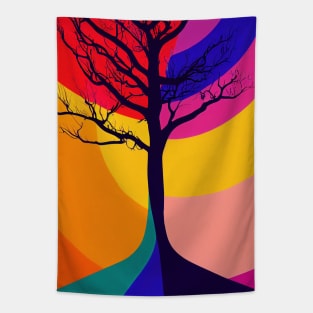 Lonely Tree Under a Rainbow Night Sky - Vibrant Colored Whimsical - Abstract Minimalist Bright Colorful Nature Poster Art of a Leafless Branches Tapestry