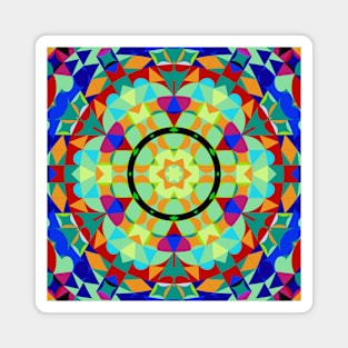 Retro Mandala Flower Orange Green and Blue Magnet