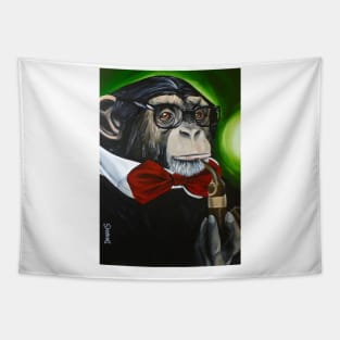 funny painting of monkey, professor chimpo, animal art, surrealism painting Tapestry