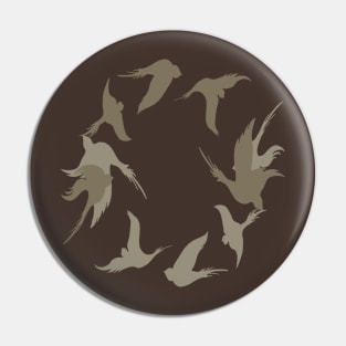 Swallows In Flight Stylized Silhouette Art Beige Brown Pin