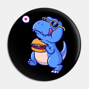 Cute dinosaur eating burger cartoon Pin