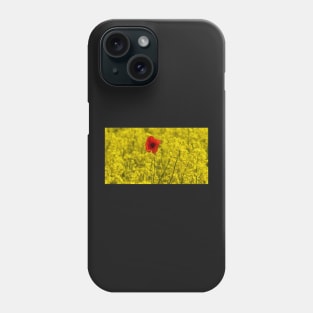 single red poppy in a field of yellow flowers Phone Case