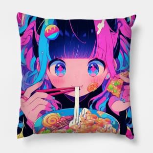 Cute Anime Girl |  Ramen Noodles | Hentaii Chibi Kawaii Design Pillow