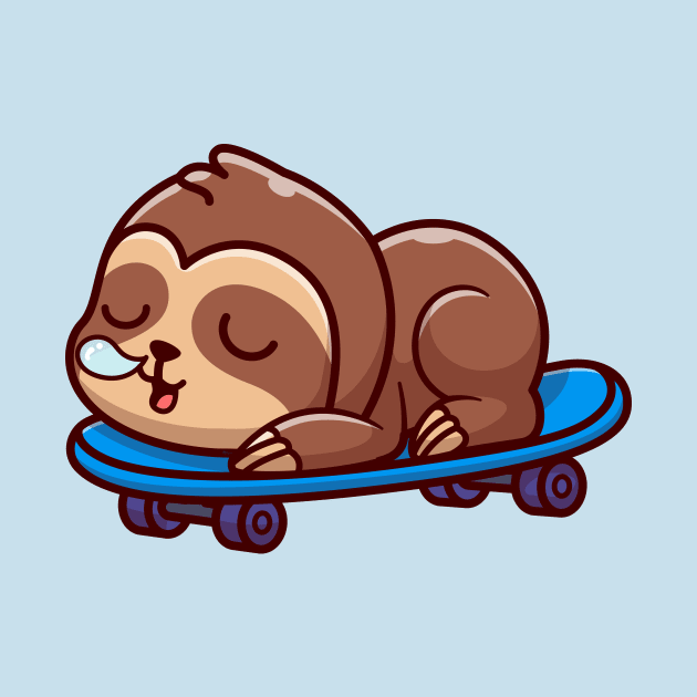 Cute Sloth Sleeping On Skateboard Cartoon by Catalyst Labs