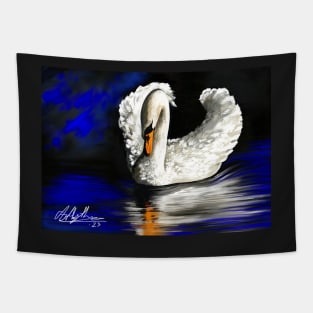 Mute White Swan On Blue Lake Tapestry