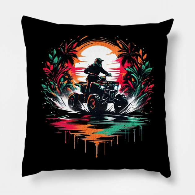 Tropical Quad Driver Graffiti Design Pillow by Miami Neon Designs