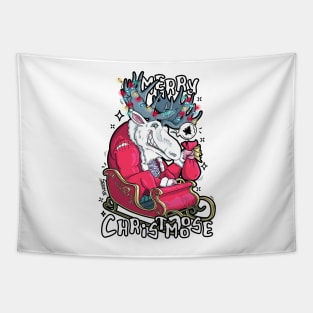 Merry Christmoose moose and Christmas pun Tapestry