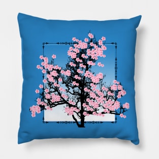 Cherry blossoms in blue Pillow