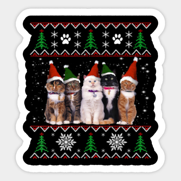 Funny Mens Five Cat Wear Hat Christmas Tee Cat Costume Gift