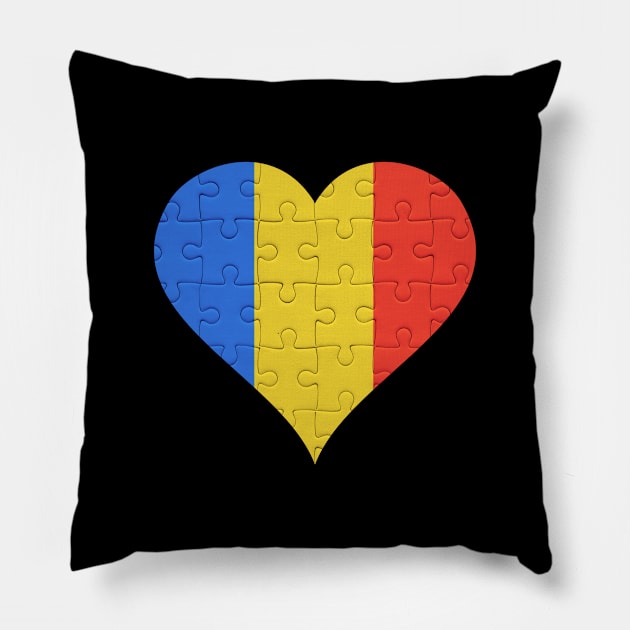 Romanian Jigsaw Puzzle Heart Design - Gift for Romanian With Romania Roots Pillow by Country Flags