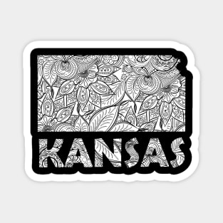 Mandala art map of Kansas with text in white Magnet