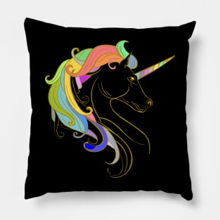 Golden Rainbow Unicorn Pillow