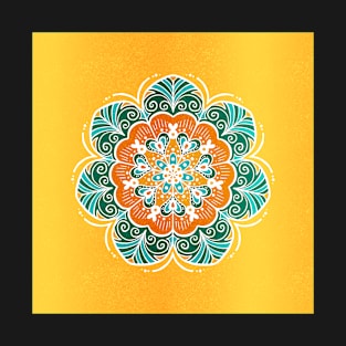 Blue, Orange & Yellow Flower Mandala T-Shirt