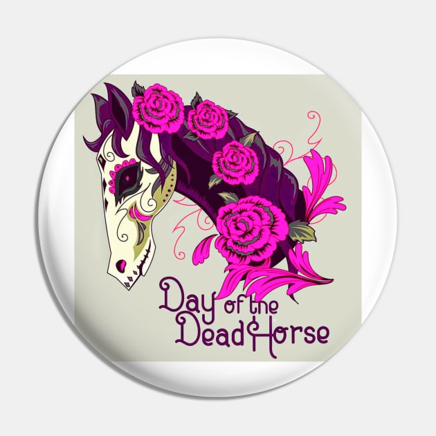 Horse Face illustration with sugar Skull Pin by TheSkullArmy