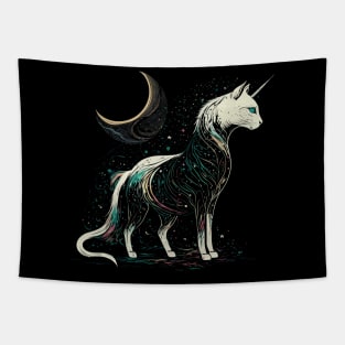 Mystic Unicorn Cat Under The Moonlight Tapestry