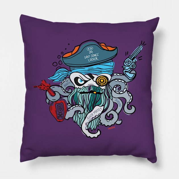 Pirate octopus Pillow by Enickma