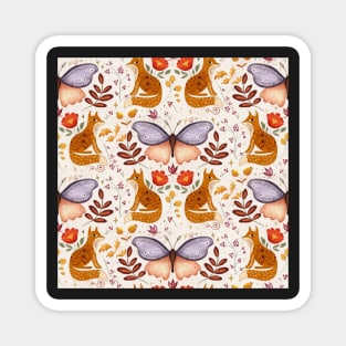 Boho Folk Art // Butterfly and Foxes// Cream Background Magnet