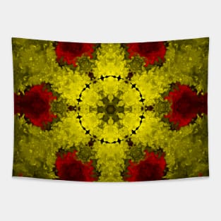 Psychedelic Kaleidoscope Flower Red and Yellow Tapestry