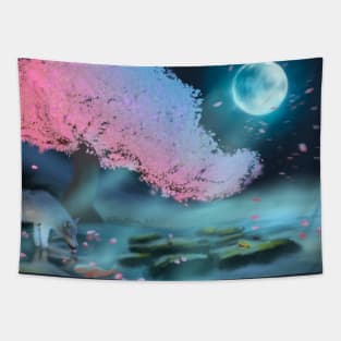 Moonlight wolf scenery Tapestry