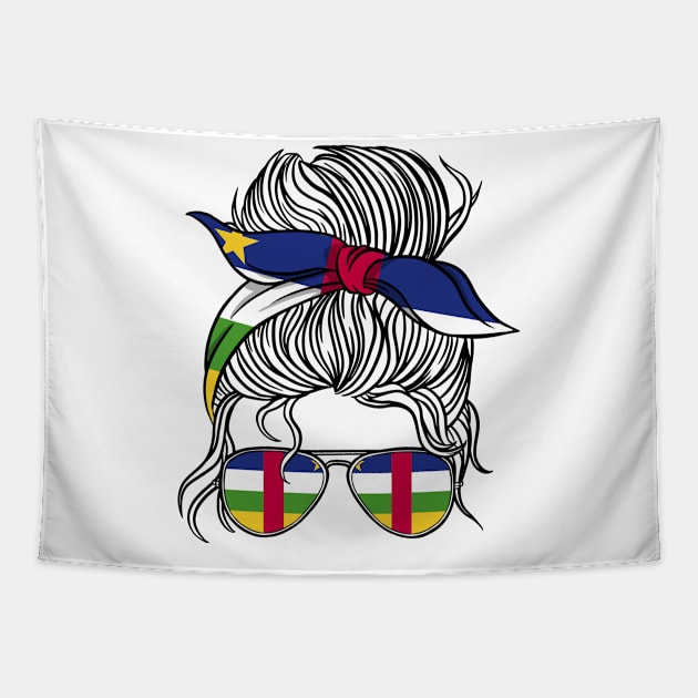 Central African Republic Flag Messy Bun Hair Central African Mom Woman Girl Tapestry by BramCrye