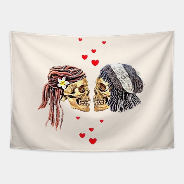 Lovers skeletons, lovers, cool skulls, bones, Human anatomy,romance skull, bones Tapestry by Collagedream