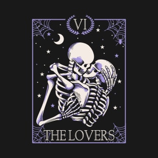 Vintage Halloween Skeleton Tarot Card The Lovers Goth Skull T-Shirt