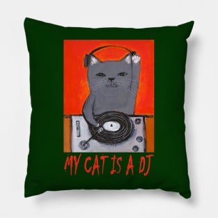 OG DJ - My cat is a DJ (Grey) Pillow