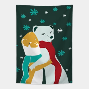 Winter Weasel hugs in teal Tapestry