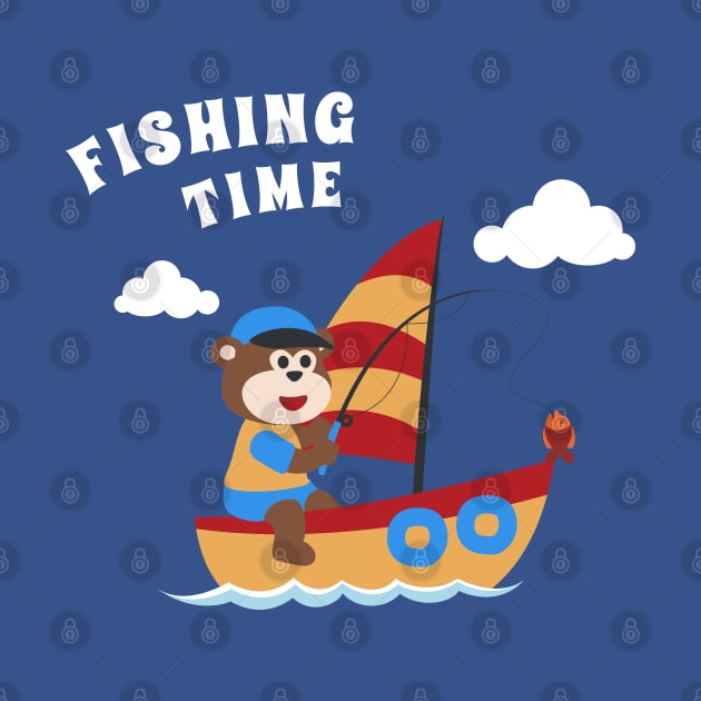 Vector cartoon illustration of cute monkey fishing on sailboat by KIDS APPAREL