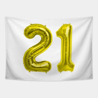 Yellow Gold 21st Birthday Metallic Helium Balloons Numbers Tapestry