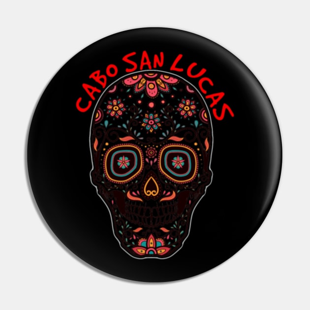 Niche Skull Island Mod Art  Cabo San Lucas Mexico Souvenir Sugar Skull Design Pin by LailaLittlerwm
