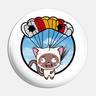 Silly white cat has a broken parachute Pin