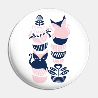 Swedish folk cats // navy blue and pink kitties Pin