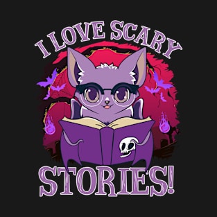 Cute Bat Kawaii Style Reading Horror Stories T-Shirt