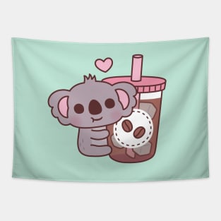 Cute Little Koala Bear Loves Iced Coffee Tapestry