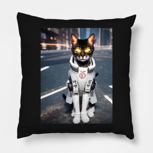 Cyberpunk Cat - Modern Digital Art Pillow