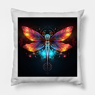 Dragonfly Neon Art 3 Pillow