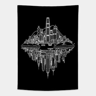 Hong Kong New York Reversible Skylines - White Tapestry