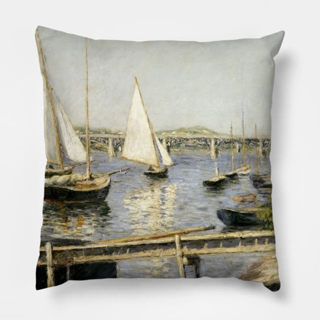 Sailing Boats at Argenteuil by Gustave Caillebotte Pillow by Classic Art Stall