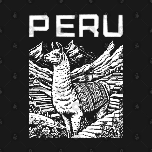 Peruvian Llama Andean Pride Monochrome Peru Art by Sambastyles