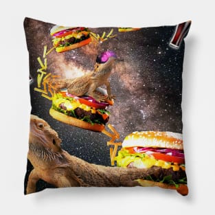 Galaxy Bearded Dragon On Burger - Space Cheeseburger Lizard Pillow